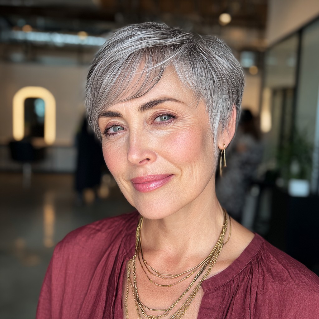 Chic Textured Short Silver Pixie with Soft Layers