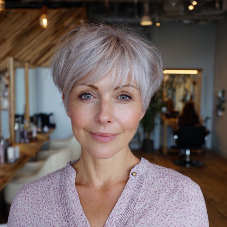Chic Textured Silver Pixie Cut with Soft Volume