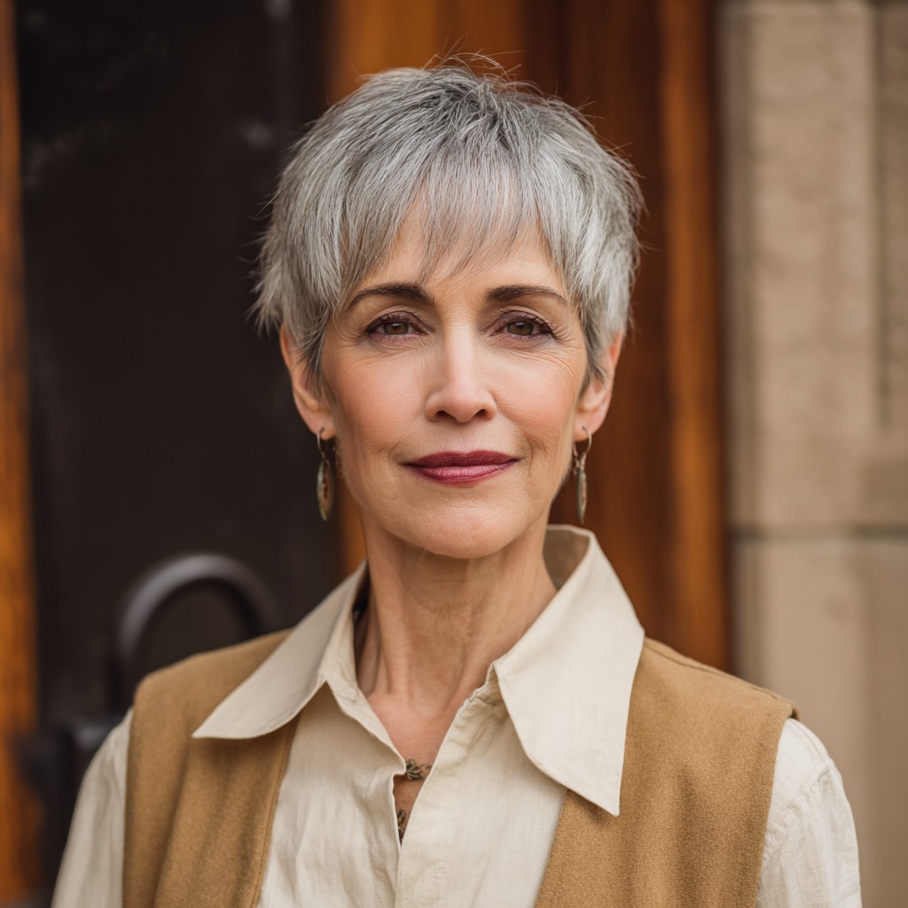 Chic Textured Silver Pixie with Soft Movement