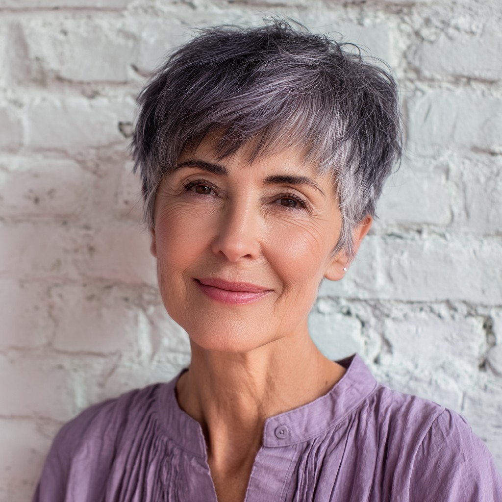 Chic Textured Silver Pixie with Soft Volume