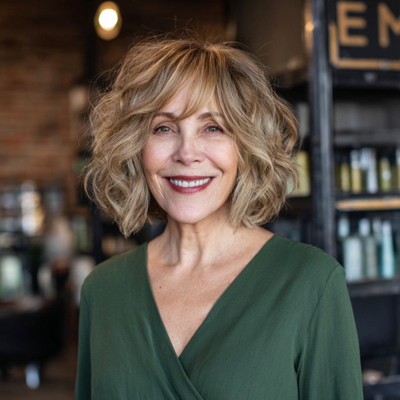 Chic Voluminous Curly Balayage Bob