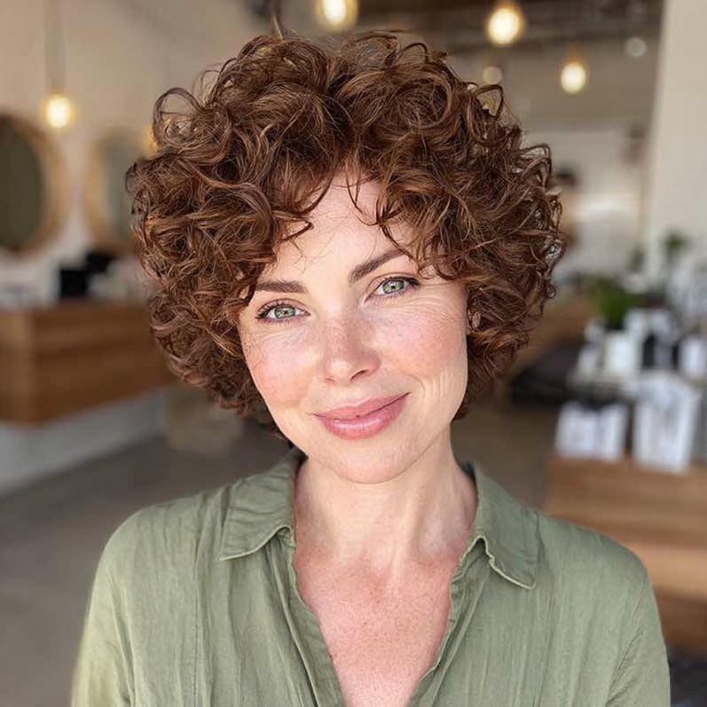 Curly Copper Bob with Soft Volume