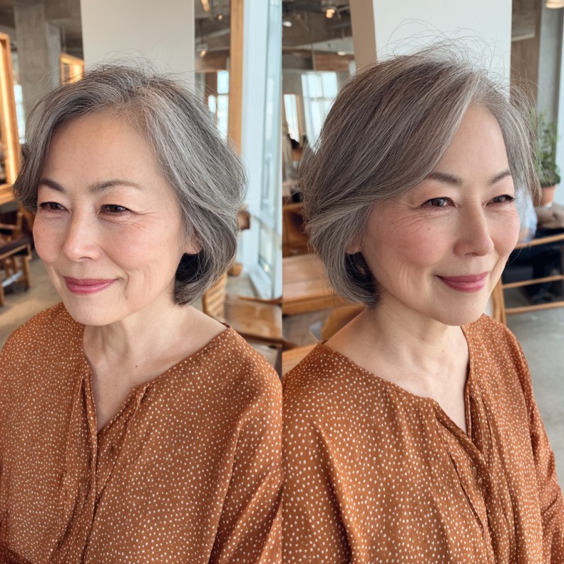 Elegant Gray Draped Bob with Soft Layers