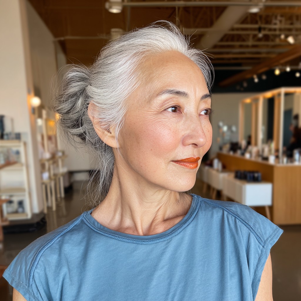 Elegant Silver Chignon with Soft Texture