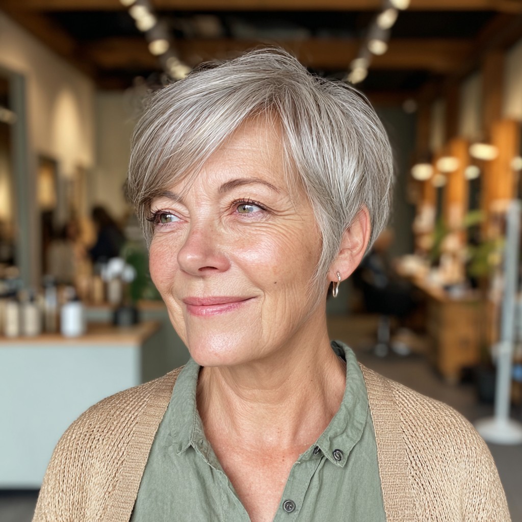 Elegant Silver Textured Pixie with Soft Layers