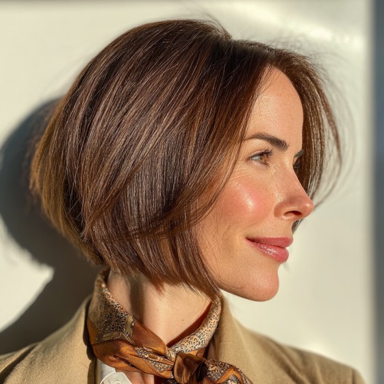 Elegant Warm Brown A-Line Bob with Soft Layers