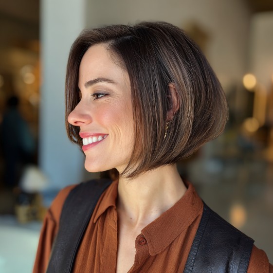 Modern Asymmetrical A-Line Bob with Subtle Volume