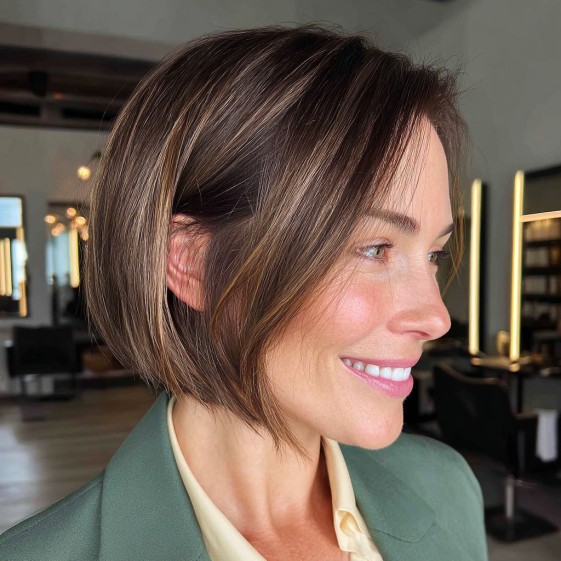 Modern Glossy A-Line Bob with Subtle Highlights