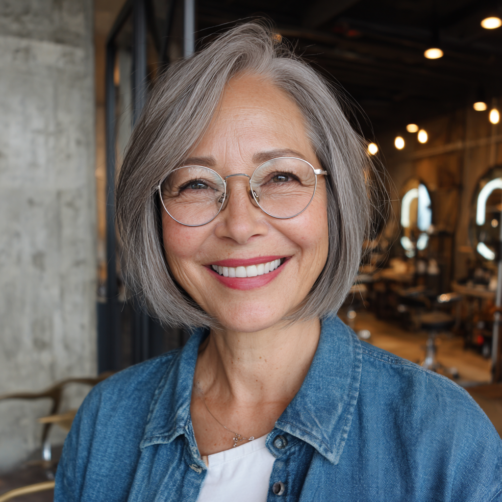 Modern Gray Textured Bob with Face-Enhancing Layers