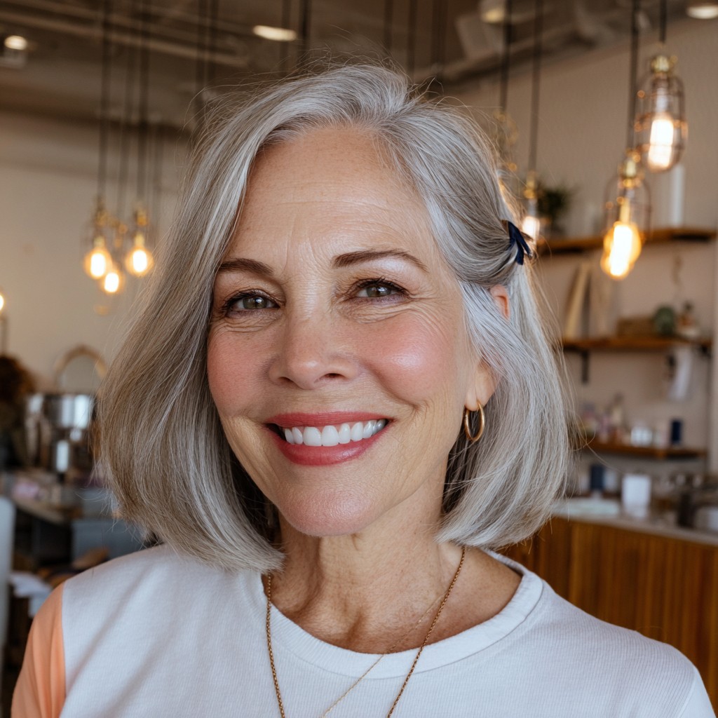 Modern Silver Lob with Soft Waves