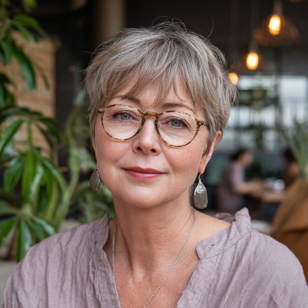 Modern Textured Gray Pixie with Soft Bangs