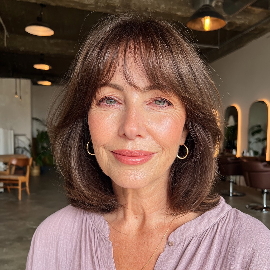 Modern Textured Lob with Soft Curtain Bangs