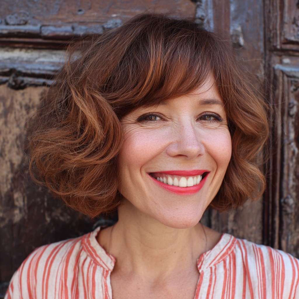 Playful Curly Bob with Subtle Copper Highlights