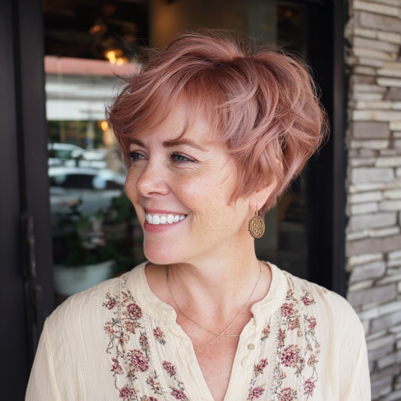 Playful Textured Pixie with Soft Rose Tones