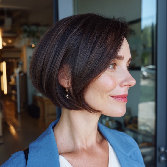 Polished Deep Chocolate A-Line Bob with Subtle Volume