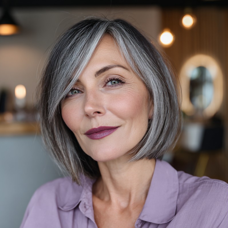 Sleek Ash Blonde Bob with Subtle Gray Undertones