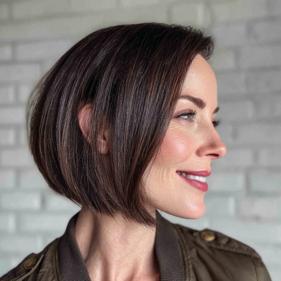 Sleek Dark A-Line Bob with Subtle Textured Layers