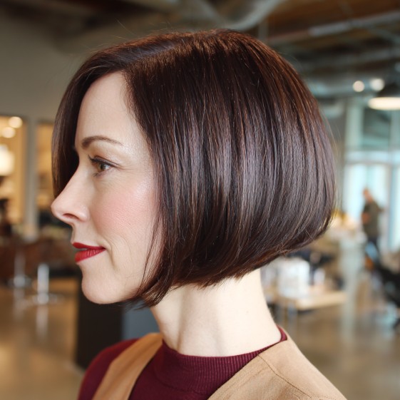 Sleek Deep Auburn A-Line Bob with Subtle Volume