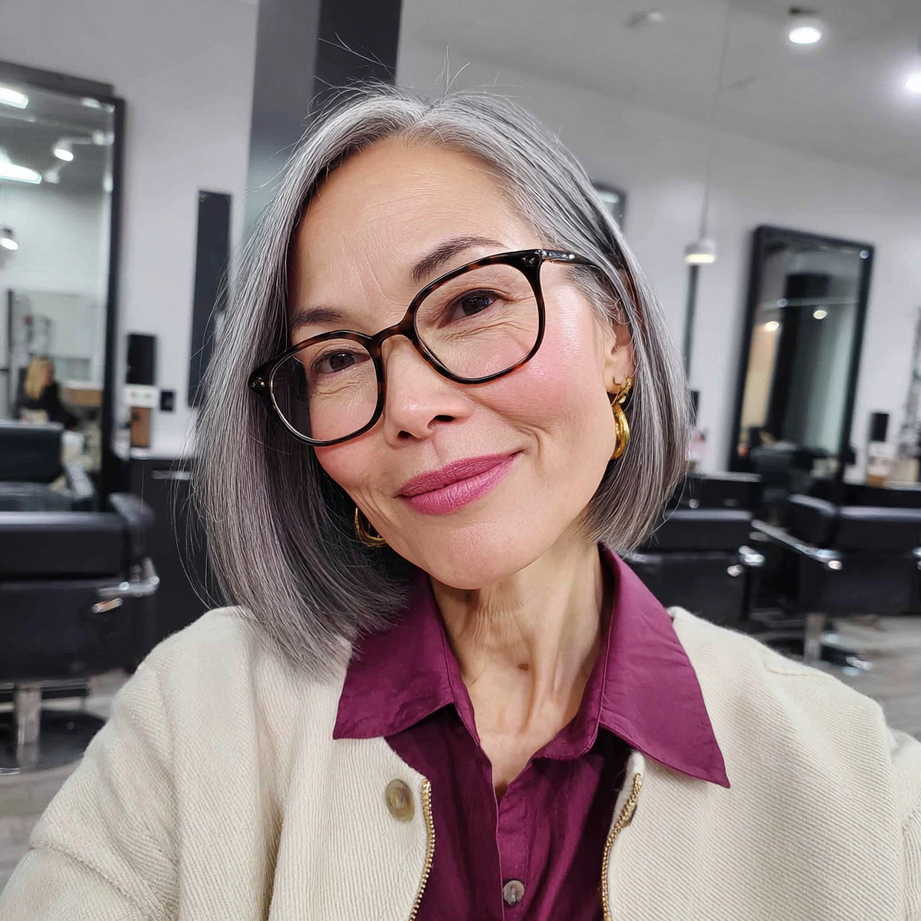 Sleek Silver Blunt Bob with Subtle Face-Framing Layers