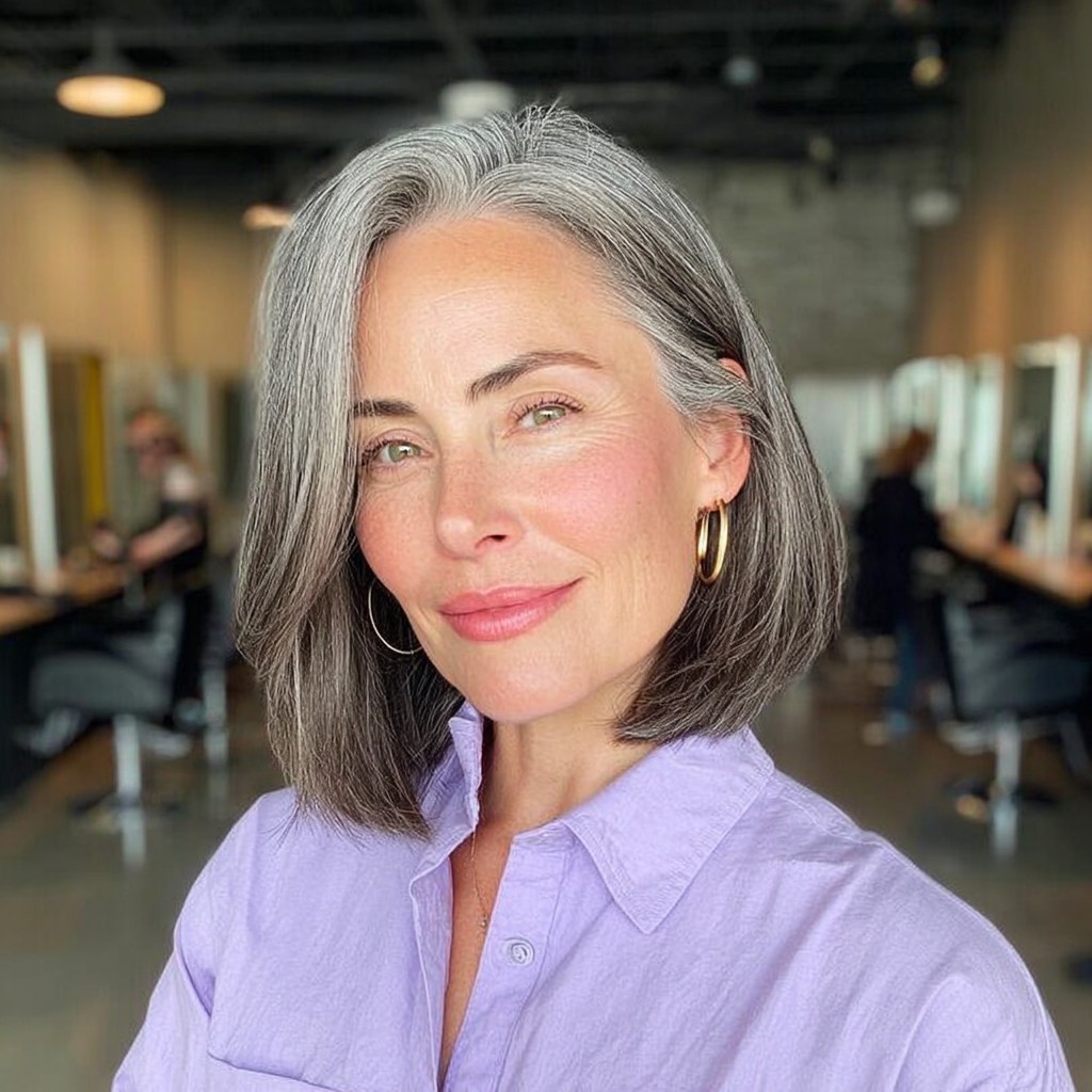 Sleek Textured Bob with Subtle Gray Undertones