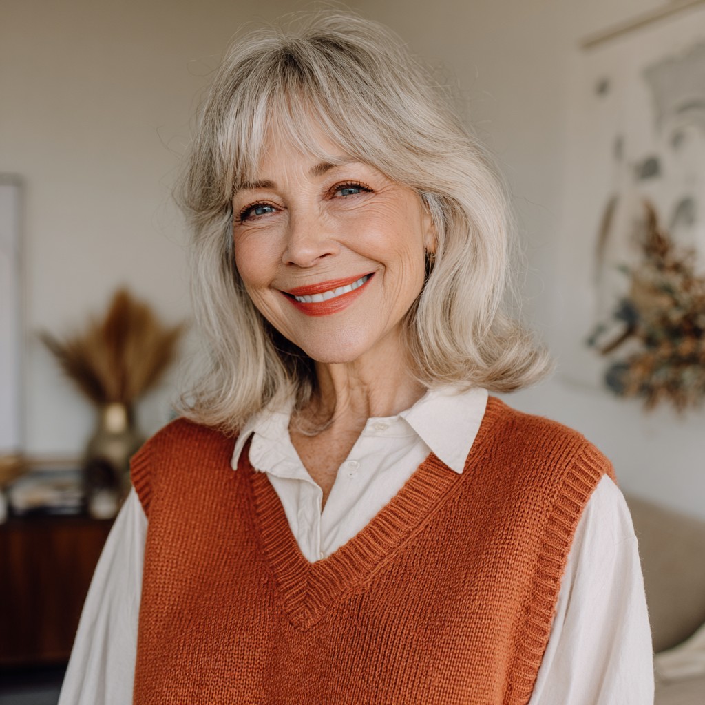 soft layered lob with curtain bangs