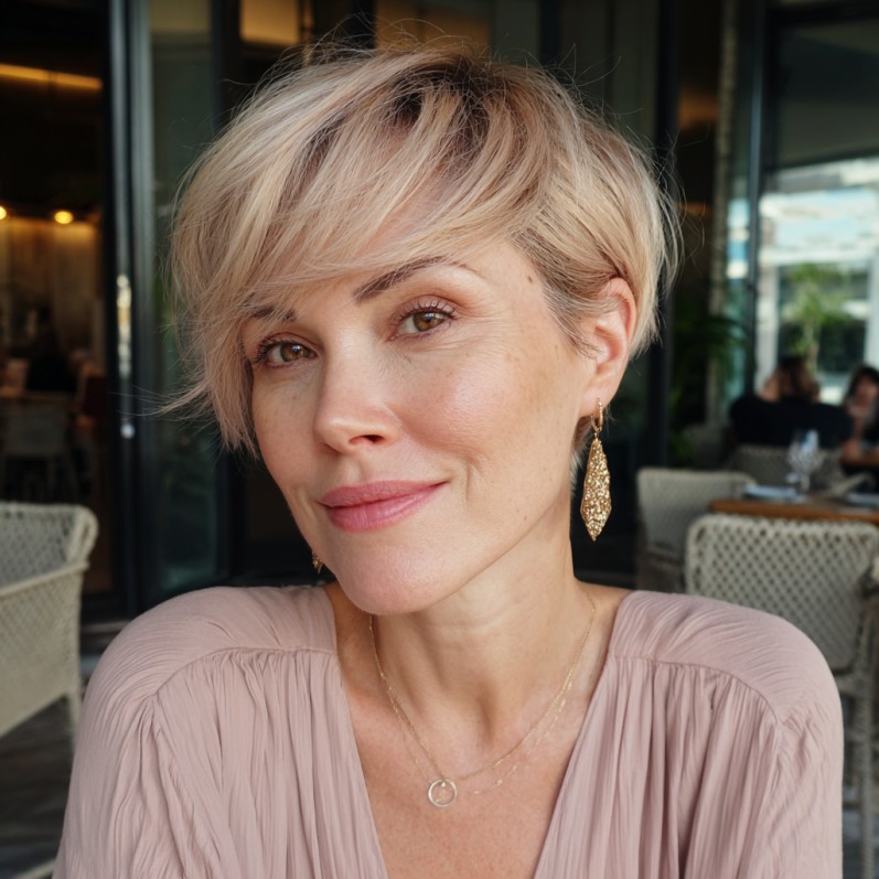 Soft Textured Pixie with Light Blonde Highlights