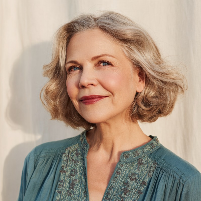 Softly Layered Draped Bob with Natural Waves