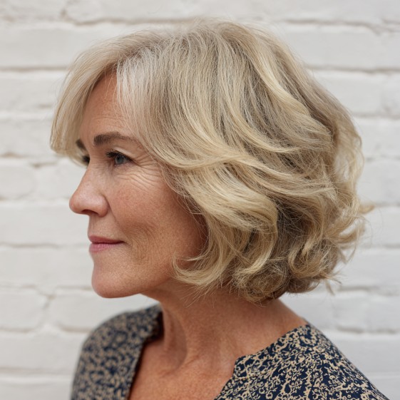 Softly Layered Feathered Bob with Gentle Curls