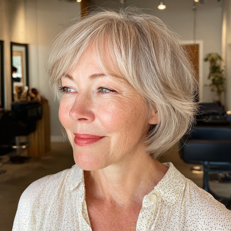 Softly Textured Draped Bob with Subtle Highlights