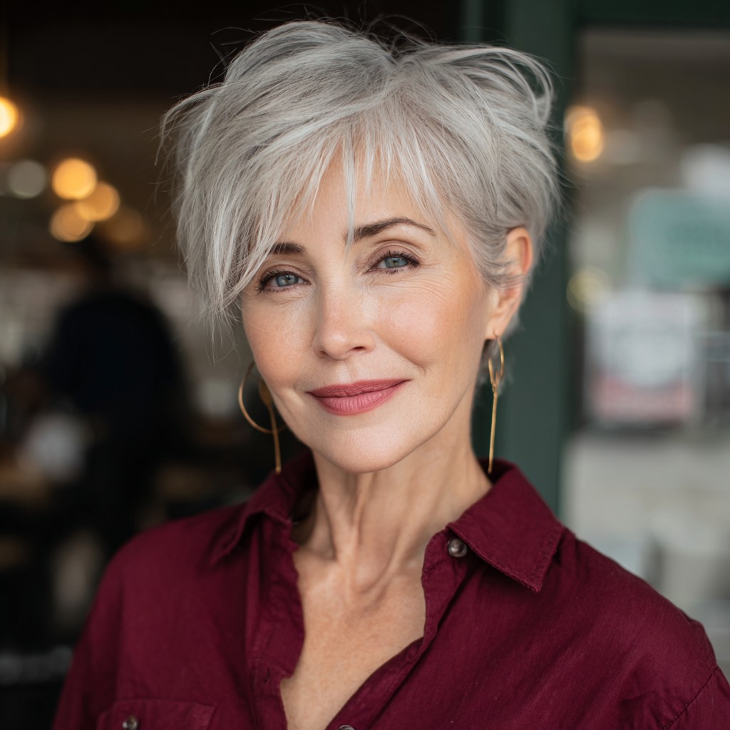 Softly Textured Silver Pixie with Wispy Layers