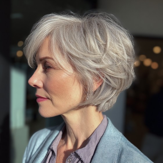 Stylish Feathered Bob with Gentle Waves