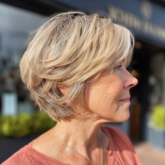 Stylish Feathered Bob with Subtle Highlights