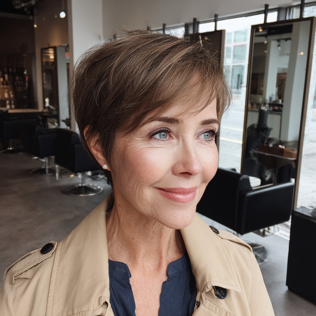 Stylish Soft Textured Pixie with Feathered Bangs
