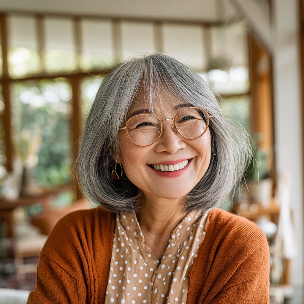 Stylish Textured Lob with Curtain Bangs