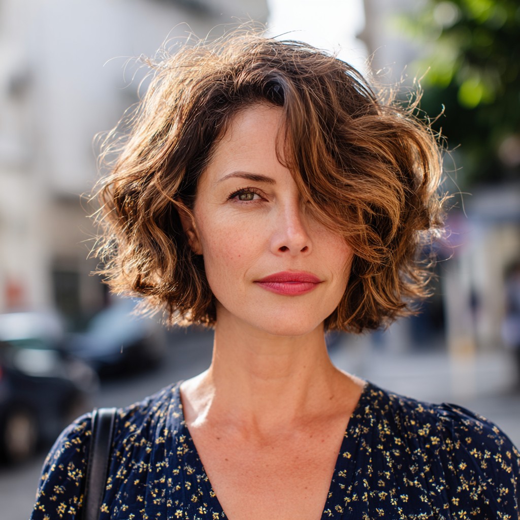Textured Bob with Defined Waves and Rich Highlights