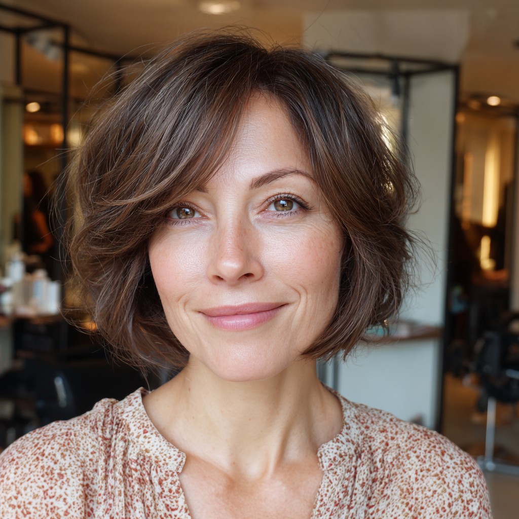 Textured Bob with Soft Brown Highlights