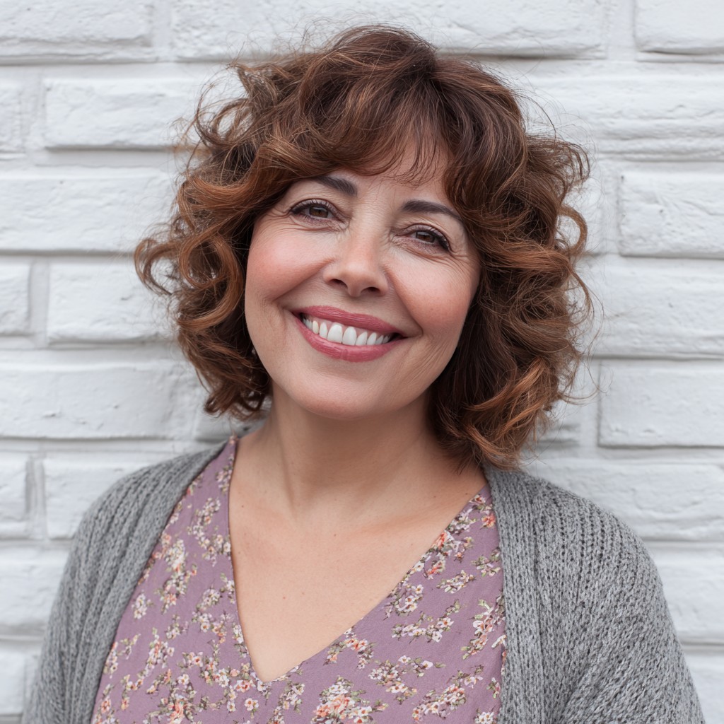 Textured Curly Bob with Soft Auburn Highlights