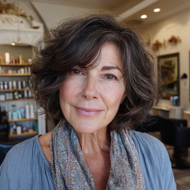 Textured Draped Bob with Soft Curls