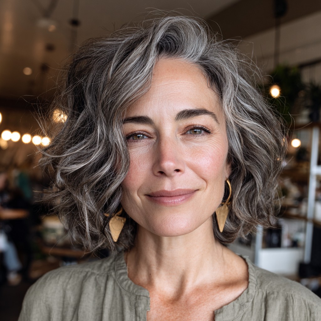 Textured Gray Bob with Gentle Waves