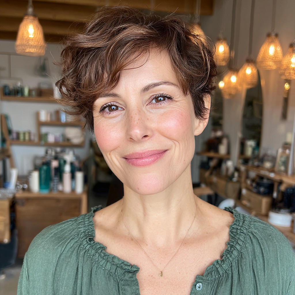 Textured Short Curly Crop with Soft Layers