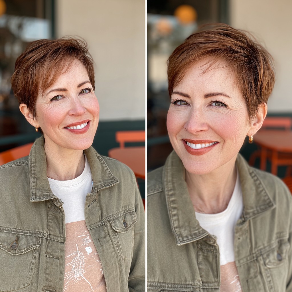 Textured Short Pixie with Light Copper Highlights