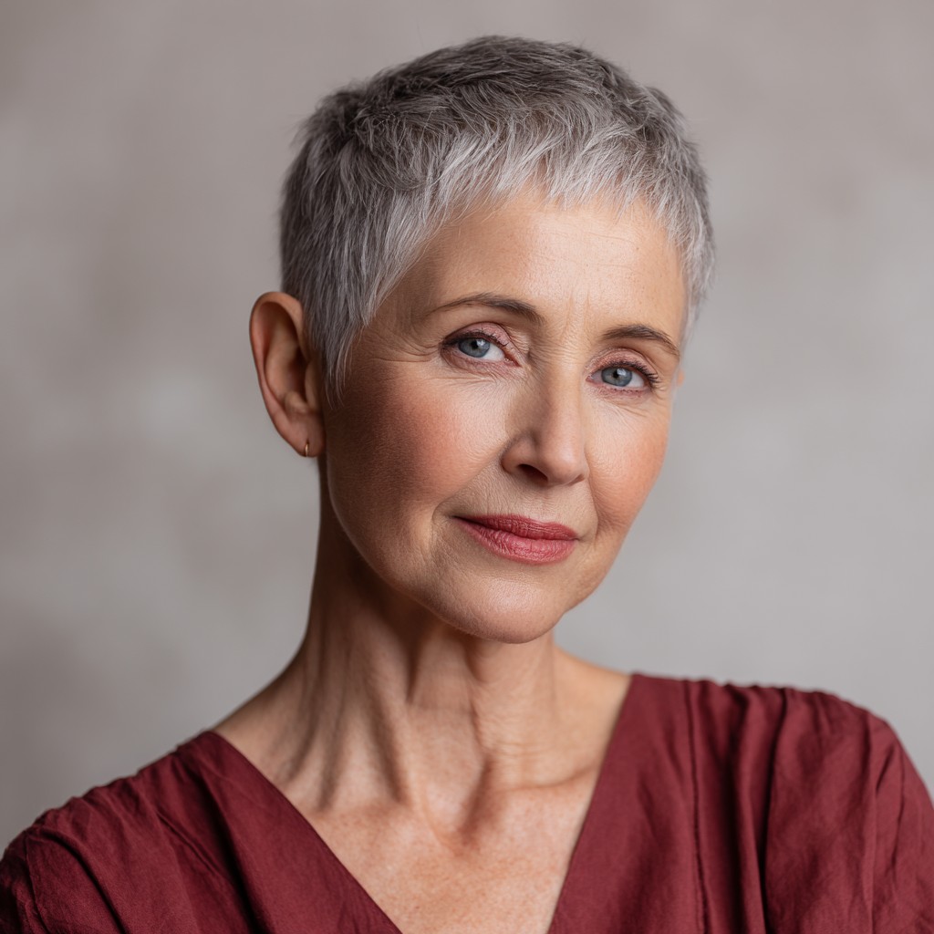 Textured Short Silver Pixie with Subtle Volume