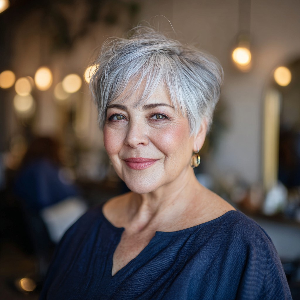 Textured Silver Pixie with Playful Layers