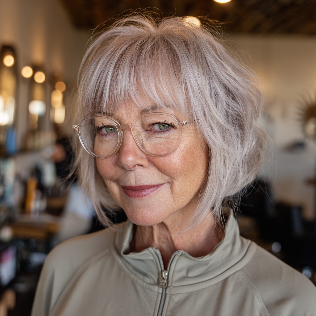 Textured Soft Silver Bob with Wispy Bangs