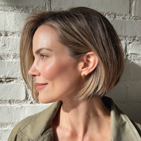 Textured Warm Blonde A-Line Bob with Subtle Layers