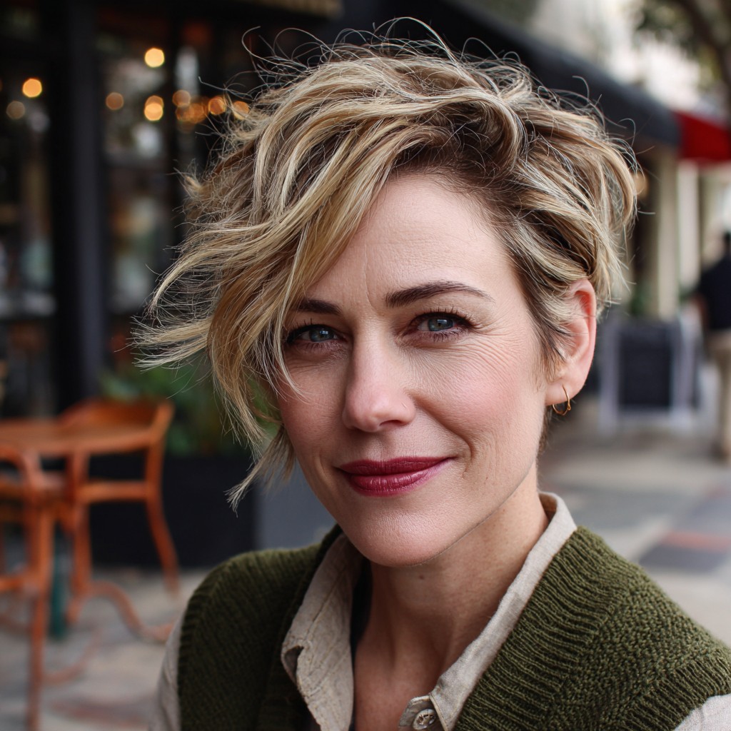 Textured Wavy Pixie with Soft Bangs