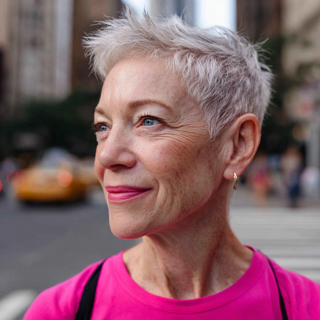 Trendy Textured Silver Pixie with Playful Edges