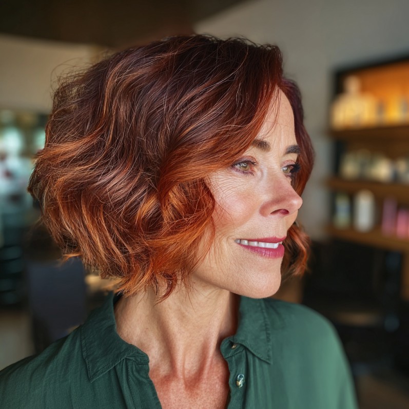 Vibrant Layered Balayage Bob with Copper Tones