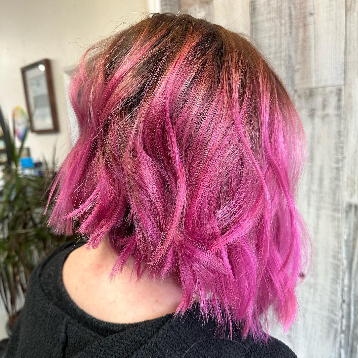 Vibrant Textured Bob with Bold Pink Highlights
