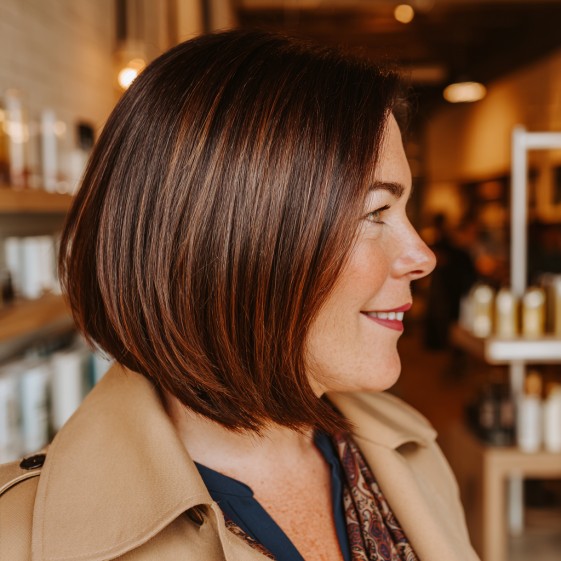 Warm Brown A-Line Bob with Subtle Highlights